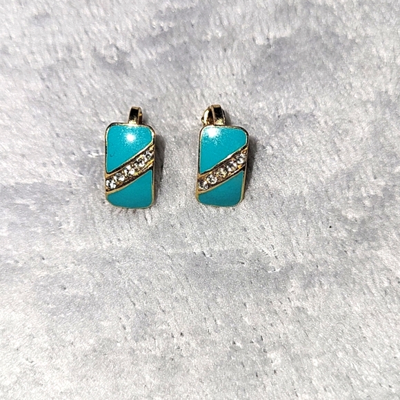 Kuwaiti Enamel & Crystal Clip Earrings 🇰🇼 - Picture 3 of 6